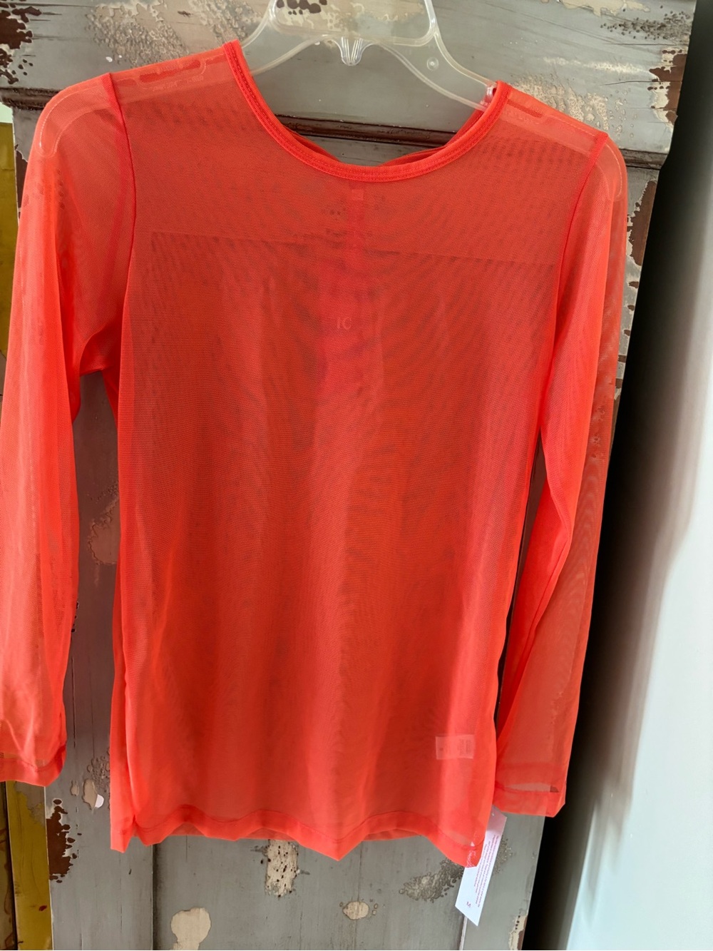 IC COLLECTION Sheer Long-Sleeve Top in Coral
